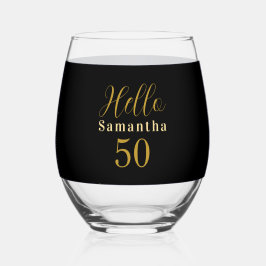 Elegante Hello 50 Zwart Goud 50ste Verjaardag Wijnglas Zonder Voet