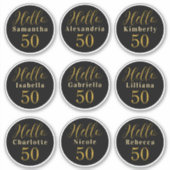 Elegante Hello 50 Zwart Goud Persoonlijke Namen Sticker (Voorkant)