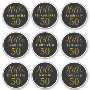 Elegante Hello 50 Zwart Goud Persoonlijke Namen Sticker