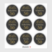 Elegante Hello 50 Zwart Goud Persoonlijke Namen Sticker (Vel)
