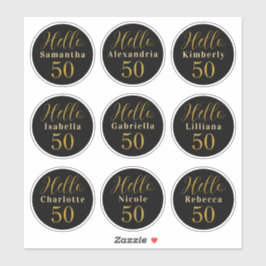 Elegante Hello 50 Zwart Goud Persoonlijke Namen Sticker