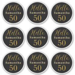 Elegante Hello 50 Zwart Goud Persoonlijke Verjaard Sticker