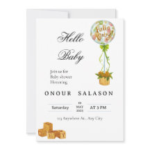 Elegante 'Hello Baby' Ballon Baby Shower Uitnodigi