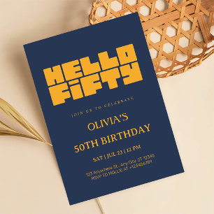 Elegante Hello Fifty Navy Blauwe 50e Verjaardag Kaart