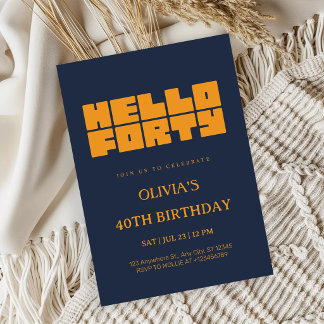 Elegante Hello Forty Navy Blauwe 40e Verjaardag Kaart