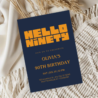 Elegante Hello Ninety Marineblauw 90ste Verjaardag Kaart