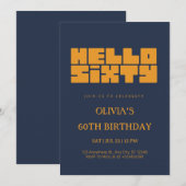 Elegante Hello Sixty Navy Blue 60e Verjaardag Kaart (Voorkant / Achterkant)