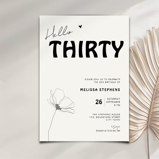 Elegante Hello Thirty Bold Typografie 30e Verjaard Kaart