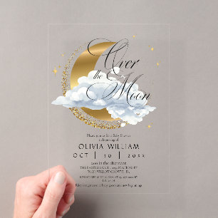 Elegante Hemel Baby Shower Geslacht Neutraal Acryl Uitnodigingen