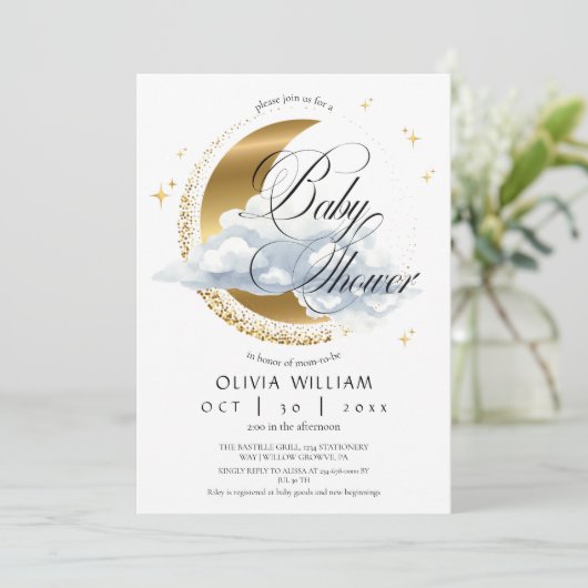 Elegante Hemel Neutrale Script Baby Shower Kaart (Staand voorkant)