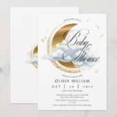 Elegante Hemel Neutrale Script Baby Shower Kaart (Voorkant / Achterkant)