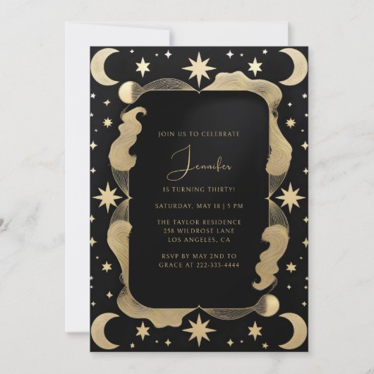 Elegante Hemel Zwarte & Gouden Sterren 30e Verjaar Kaart (Voorkant)