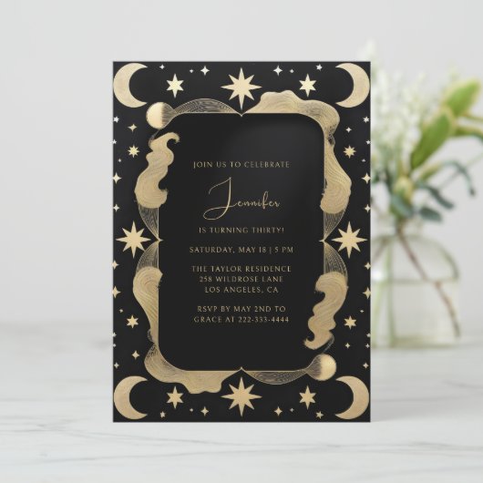 Elegante Hemel Zwarte & Gouden Sterren 30e Verjaar Kaart (Staand voorkant)