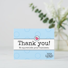 Elegante Hemelblauw Met Hart Zakelijk Dankjewel Briefkaart