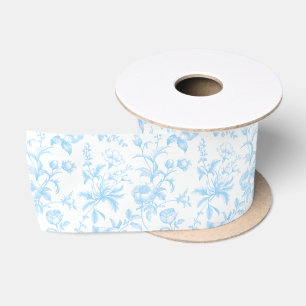 Elegante Hemelblauwe Grandmillennial Toile Bloem Satijnen Lint