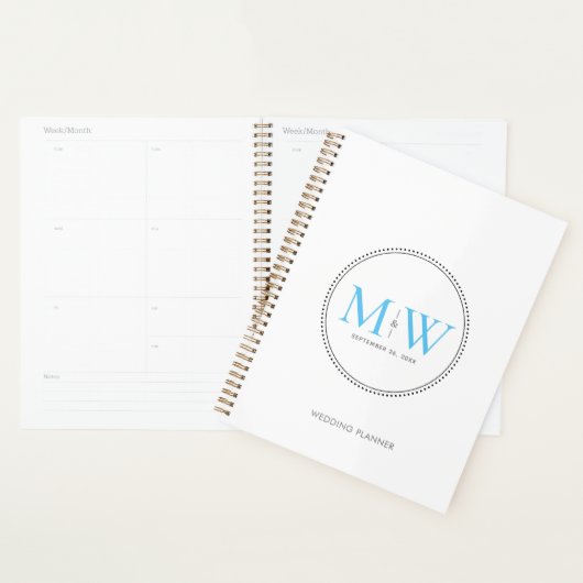 Elegante Hemelblauwe Monogram Huwelijk Planner (Display)