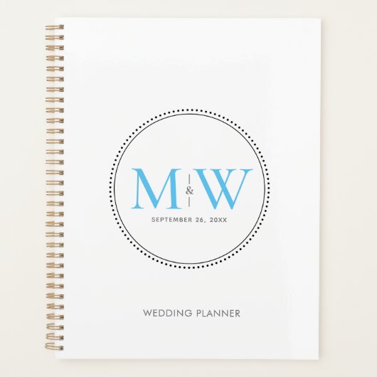 Elegante Hemelblauwe Monogram Huwelijk Planner (Voorkant)