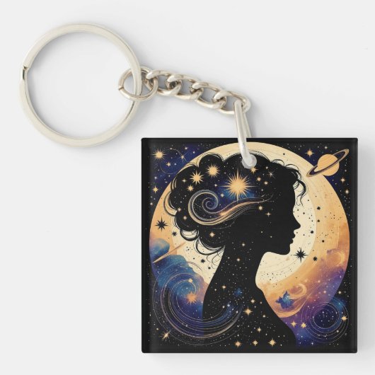 Elegante Hemellichaam Vrouw Silhouet Sleutelhanger (voorkant)