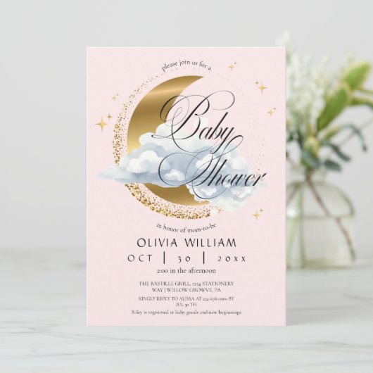 Elegante Hemelroze Script Baby Shower  Kaart (Staand voorkant)