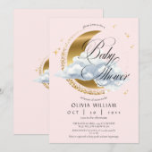 Elegante Hemelroze Script Baby Shower  Kaart (Voorkant / Achterkant)