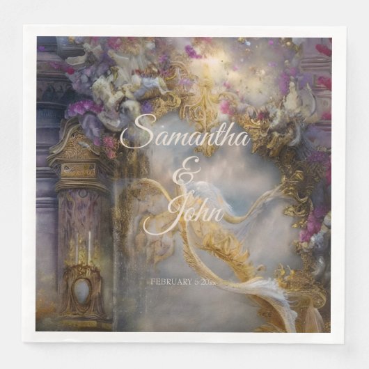 Elegante hemels gouden poort, gouden tekst servet (Voorkant)