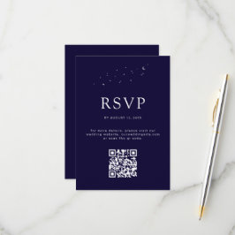 Elegante Hemelse Blauwe QR Code Moderne bruiloft RSVP Kaartje