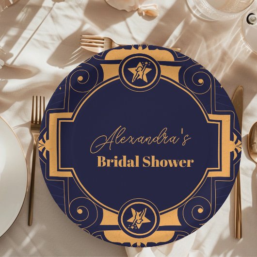 Elegante Hemelse Bruidsdouche Papieren Bordje