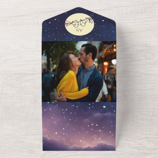 Elegante hemelse bruiloft all in one uitnodiging (Buitenkant)