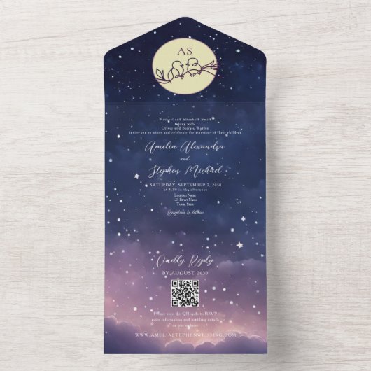 Elegante hemelse bruiloft all in one uitnodiging (Binnen)