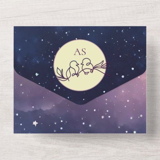 Elegante hemelse bruiloft all in one uitnodiging (Achterkant)