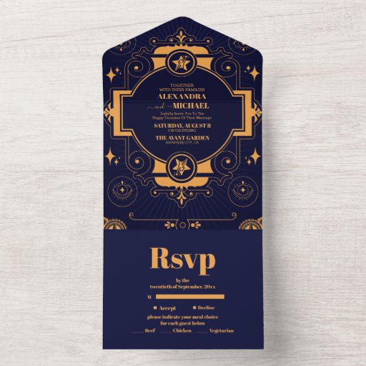 Elegante hemelse bruiloft all in one uitnodiging (Binnen)