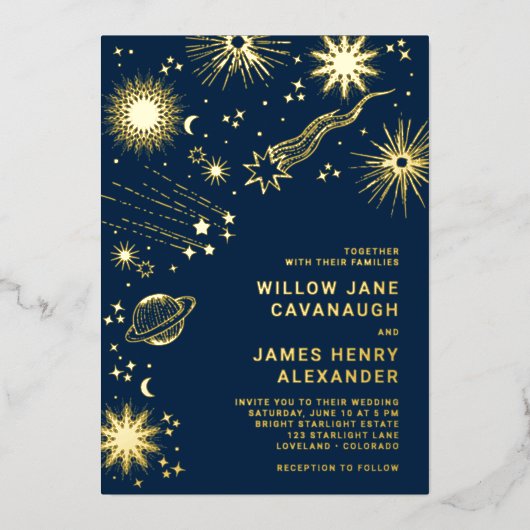 Elegante hemelse bruiloft folie uitnodiging (Voorkant)