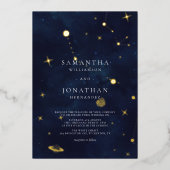 Elegante hemelse bruiloft goud folie uitnodiging (Voorkant)