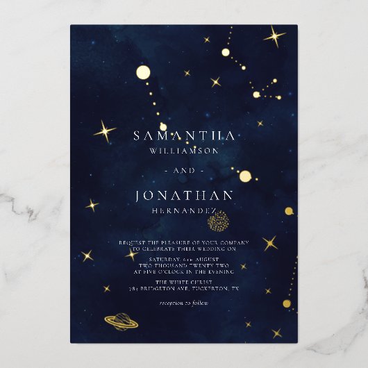 Elegante hemelse bruiloft goud folie uitnodiging (Voorkant)