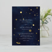Elegante hemelse bruiloft goud folie uitnodiging (Staand Voorkant)