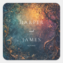 Elegante hemelse bruiloft vierkante sticker