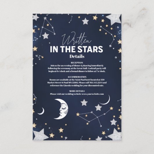 Elegante Hemelse Halve Maan bruiloft Informatiekaartje (Voorkant)