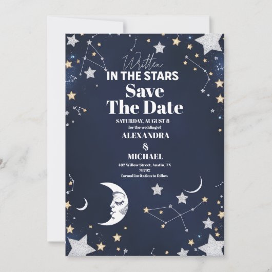 Elegante Hemelse Halve Maan bruiloft Save The Date (Voorkant)