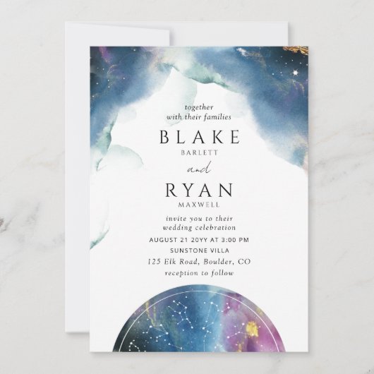 Elegante, hemelse juweel Toon bruiloft Kaart (Voorkant)