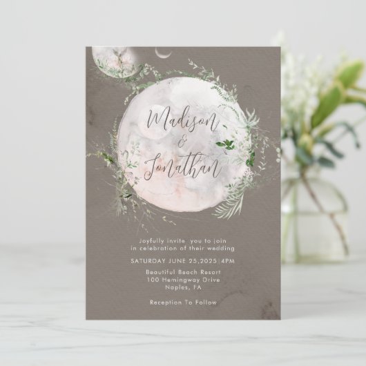 Elegante hemelse maan mystieke bruiloft kaart (Staand voorkant)