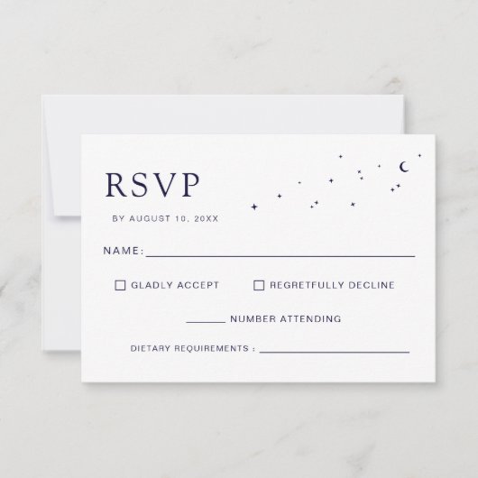 Elegante hemelse Midnight Blue Monogram bruiloft RSVP Kaartje (Voorkant)
