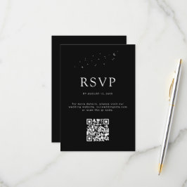Elegante hemelse QR-code moderne zwarte bruiloft RSVP Kaartje