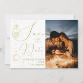 Elegante hemelse sterren foto avond bruiloft save the date (Voorkant)