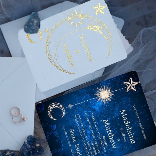 Elegante hemelse sterren Galaxy avond bruiloft Folie Uitnodiging