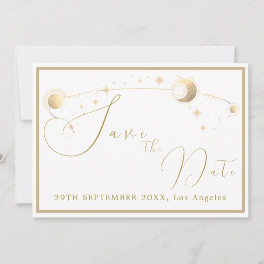 Elegante hemelse sterren maan avond bruiloft save the date (Voorkant)