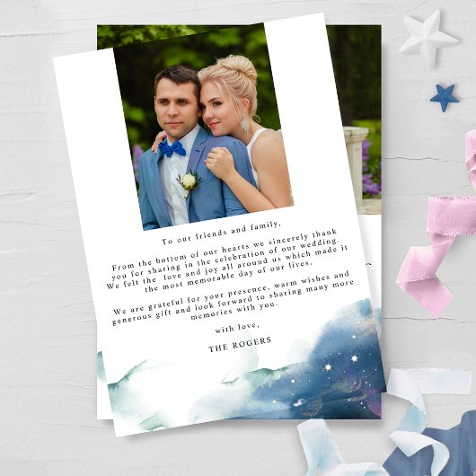 Elegante Hemelse Sterrenhemel Waterverf Fotobruilo Bedankkaart