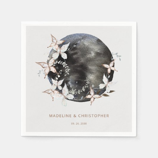 Elegante hemelse vlinder bewaar de datum bruiloft servet (Voorkant)