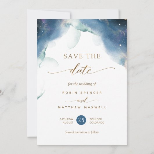 Elegante hemelse Waterverf bruiloft Save The Date (Voorkant)
