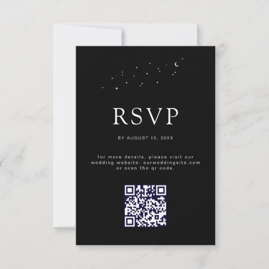 Elegante Hemelse Zwarte QR Code Trouwfoto RSVP Kaartje (Voorkant)