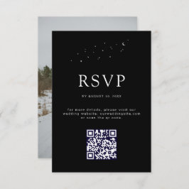 Elegante Hemelse Zwarte QR Code Trouwfoto RSVP Kaartje